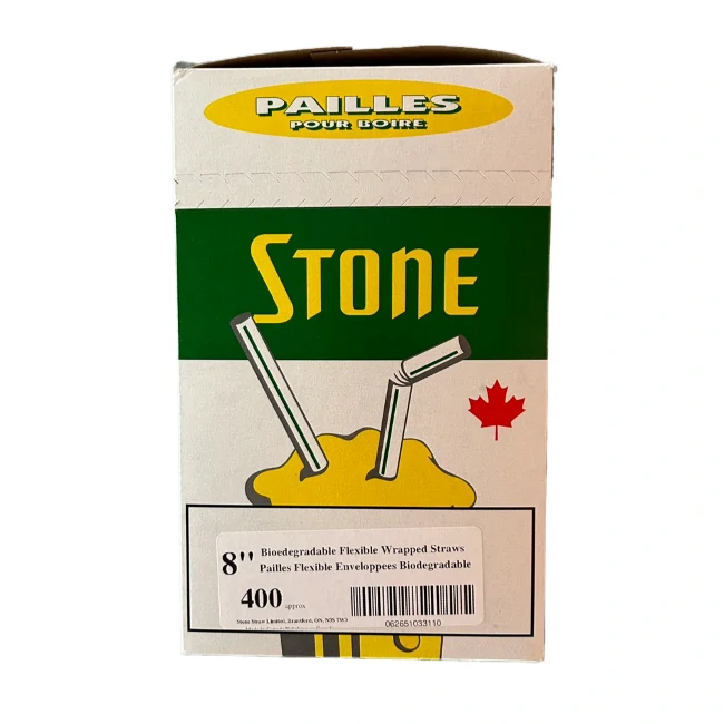 Stone-8" Flex Biodegradable Strws-Wraped-White-400CT