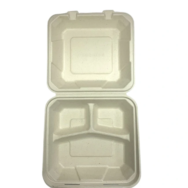 Chartland - 9X9 - 3 Compartment Bagasse Light Brown Clamshell Container