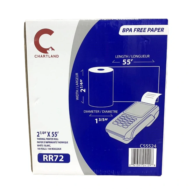 Chartland - RR72 - 2 1/4"ⅹ55' Paper Rolls - Thermal - 100 ct/CS
