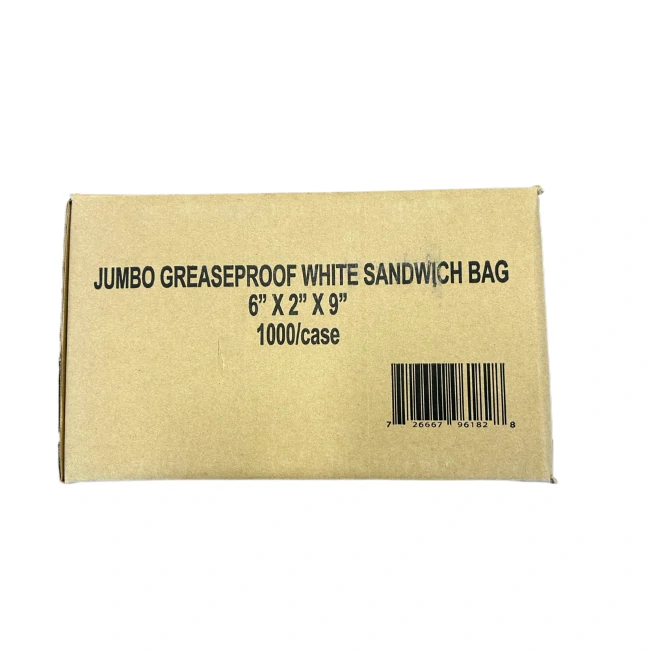 Atlsa/CP-White Jumbo Grease Proof Sandwich Bag Plain-6"X2"X9"-1000CT/CS