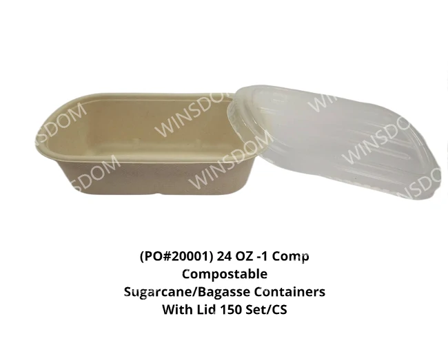 Chartland - Bagasse Brown Container with plastic lid - 24oz - 1 Comb