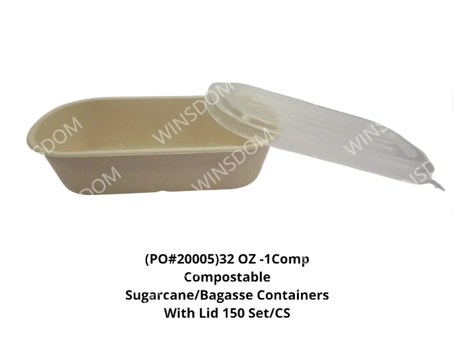 Chartland - Bagasse Brown Container with plastic lid - 32oz - 1 Comb