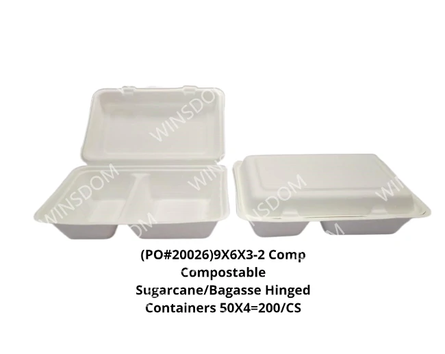 Chartland - 9X6 - 2 Compartment Bagasse Clamshell Container - 200ct/CS
