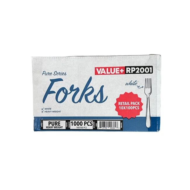 Value - Heavy - Plastic Fork -White-Rentail Pack 10X100CT