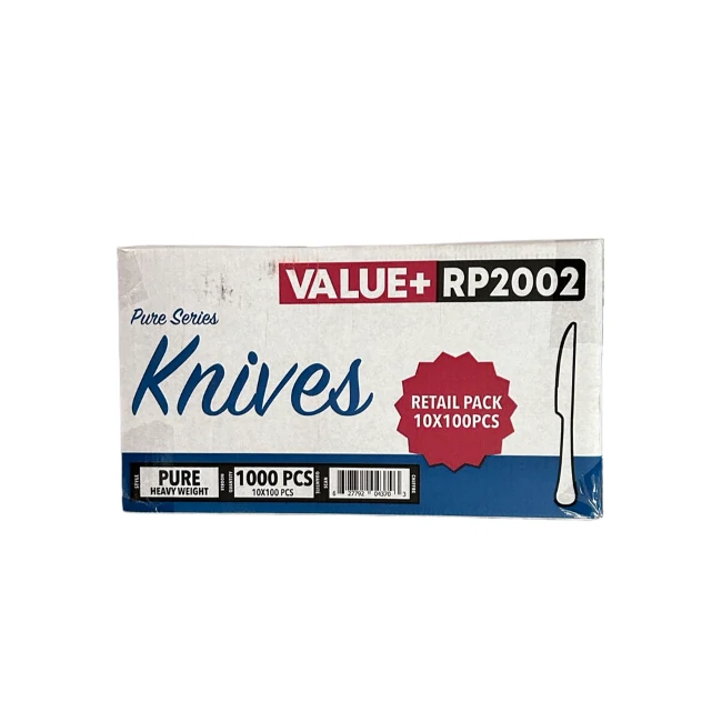 Value - Heavy - Plastic Knife -White-Rentail Pack 10X100CT