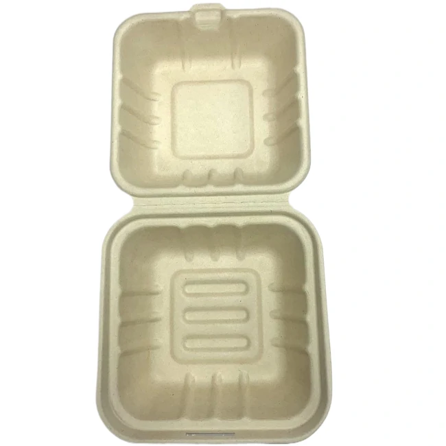 Chartland - 6X6 Bagasse Light Brown Clamshell Container1