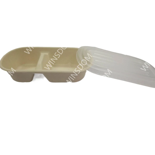 GM - Bagasse Brown Container with plastic lid-24oz-2 Comp - 150CT/CS