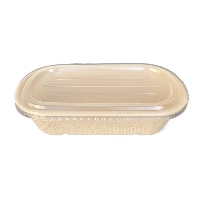 GM - Bagasse Brown Container with plastic lid-24oz-2 Comp - 150CT/CS